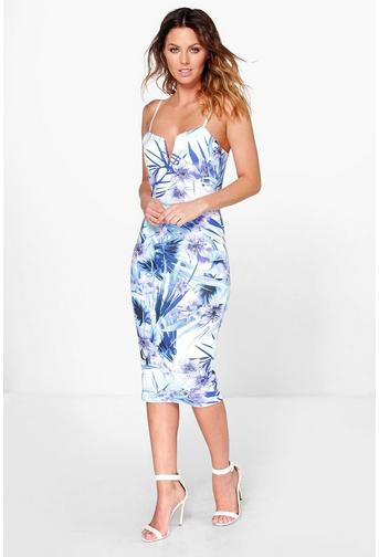 Carmella V Neck Tropical Print Midi Dress