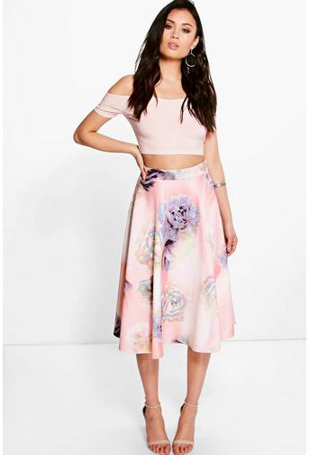 Eve Pastel Floral Full Midi Skirt!