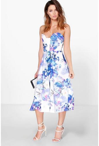 Aida Digital Print Sweetheart Bandeau Skater Dress