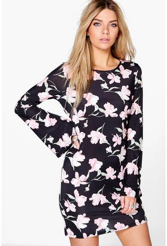 Myleene Oriental Floral Bell Sleeve Shift Dress