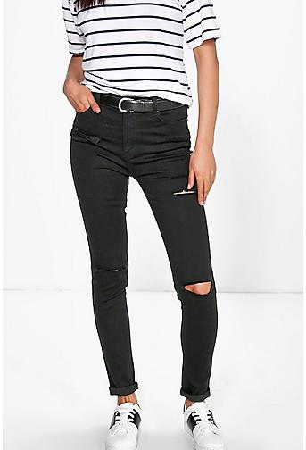 Heather High Waisted Ripped Skinny Jeans