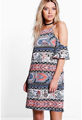 Lana Paisley Short Sleeve Cold Shoulder Dress