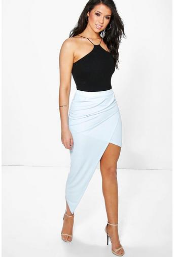 Azure Asymetric Wrap Front Midi Skirt