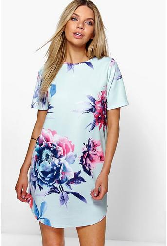 Viola Floral Curved Hem Shift Dress