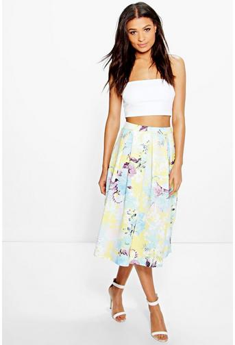 Aria Floral Print Full Midi Skirt