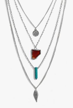 Tia Stone Pendant And Coin Layered Necklace