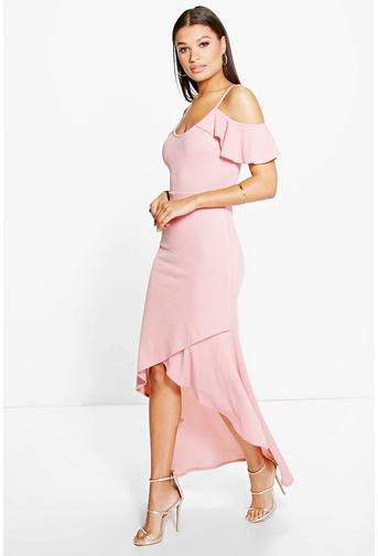 Evie Open Shoulder Frill Detail Wrap Maxi Dress