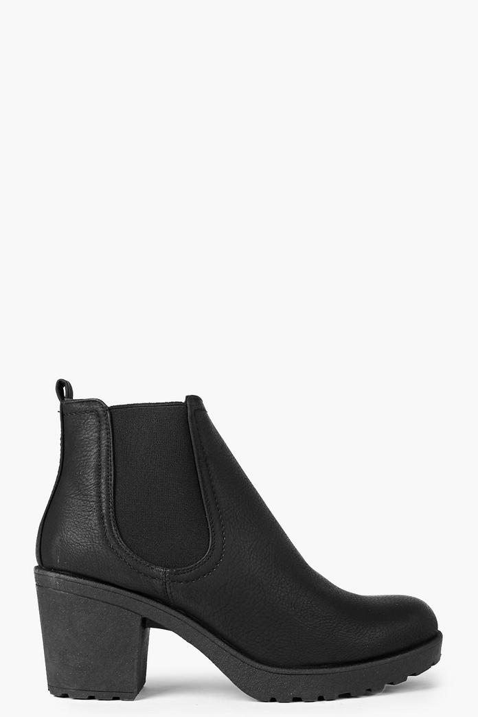 chunky cleated heel chelsea boots boohoo