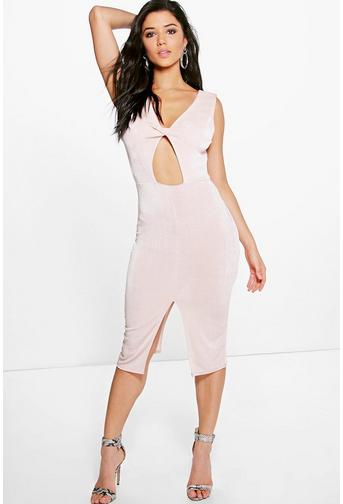 Abbey Textured Slinky Twist Front Midi Dress