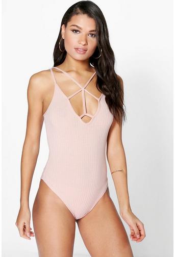 Lacey Cage Detail Rib Knit Bodysuit