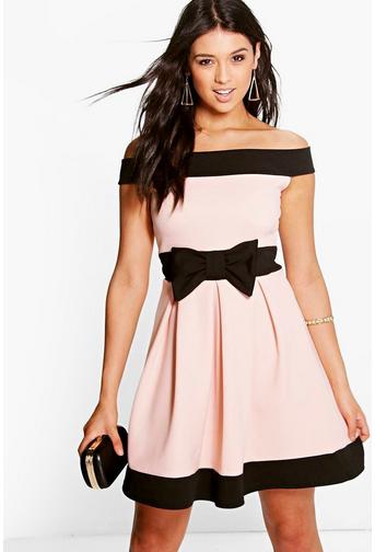 Denise Bow Detail Bardot Skater Dress