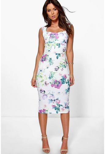 Rosalinda Floral Sweetheart Midi Dress