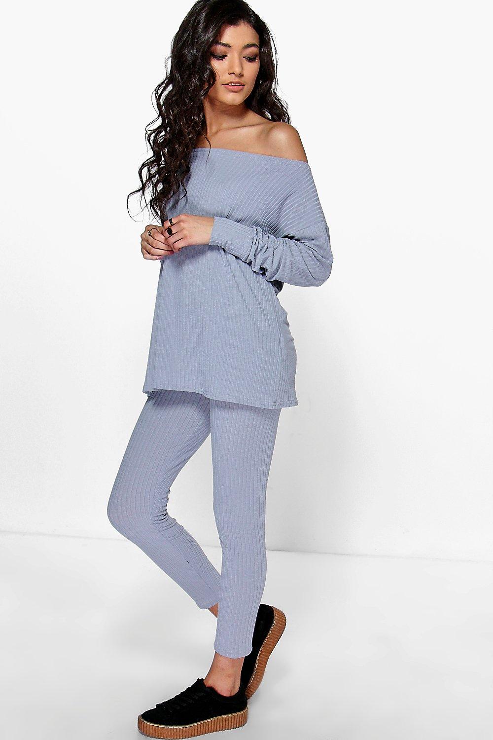 Boohoo Mia Oversized Off Shoulder Knitted Loungewear Set | eBay