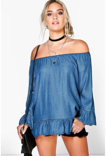 Hollie Off The Shoulder Frill Denim Top