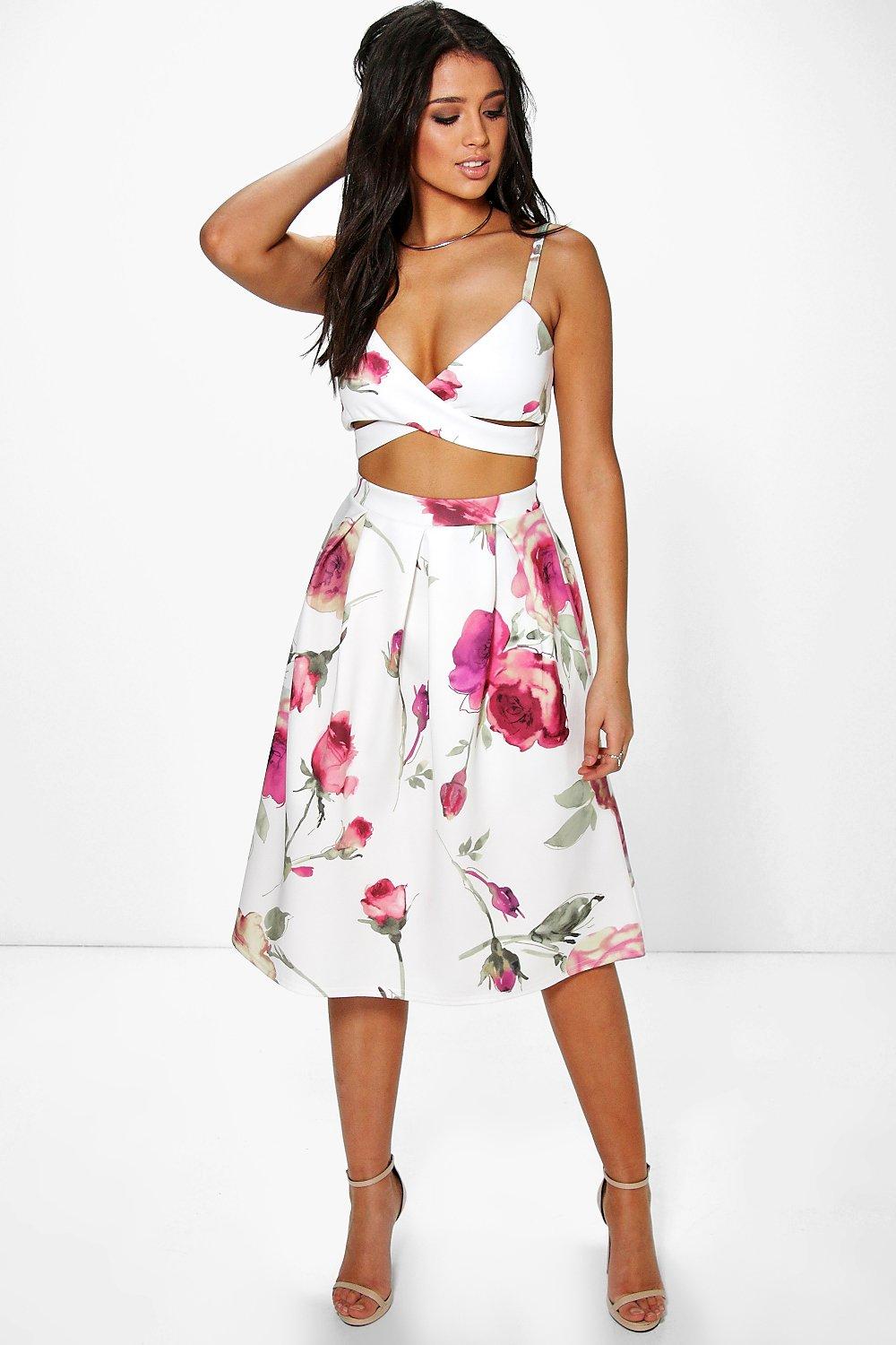 Aluna Floral Print Bralet & Midi Skirt Co-Ord Set | Boohoo