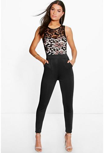 Helen Lace Top Skinny Leg Jumpsuit