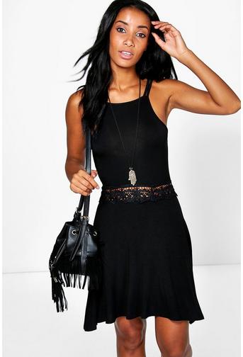 Belle Crochet Cut Out Skater Dress