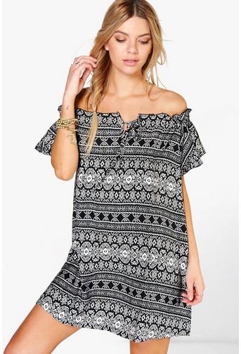 Eleonora Off The Shoulder Tie Shift Dress