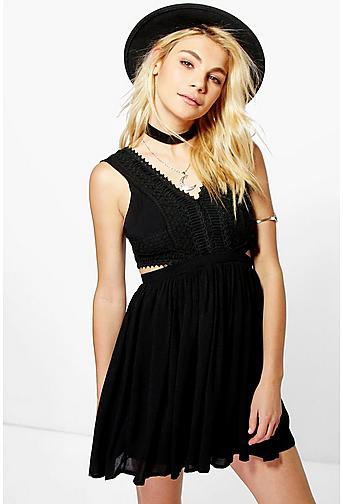 Daria Lace Panel Detail Cut Out Skater Dress