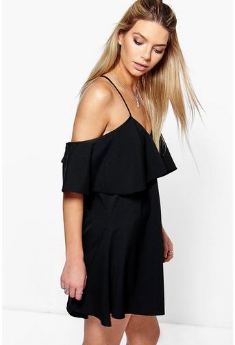 Sakiya Frill Cold Shoulder Woven Swing Dress