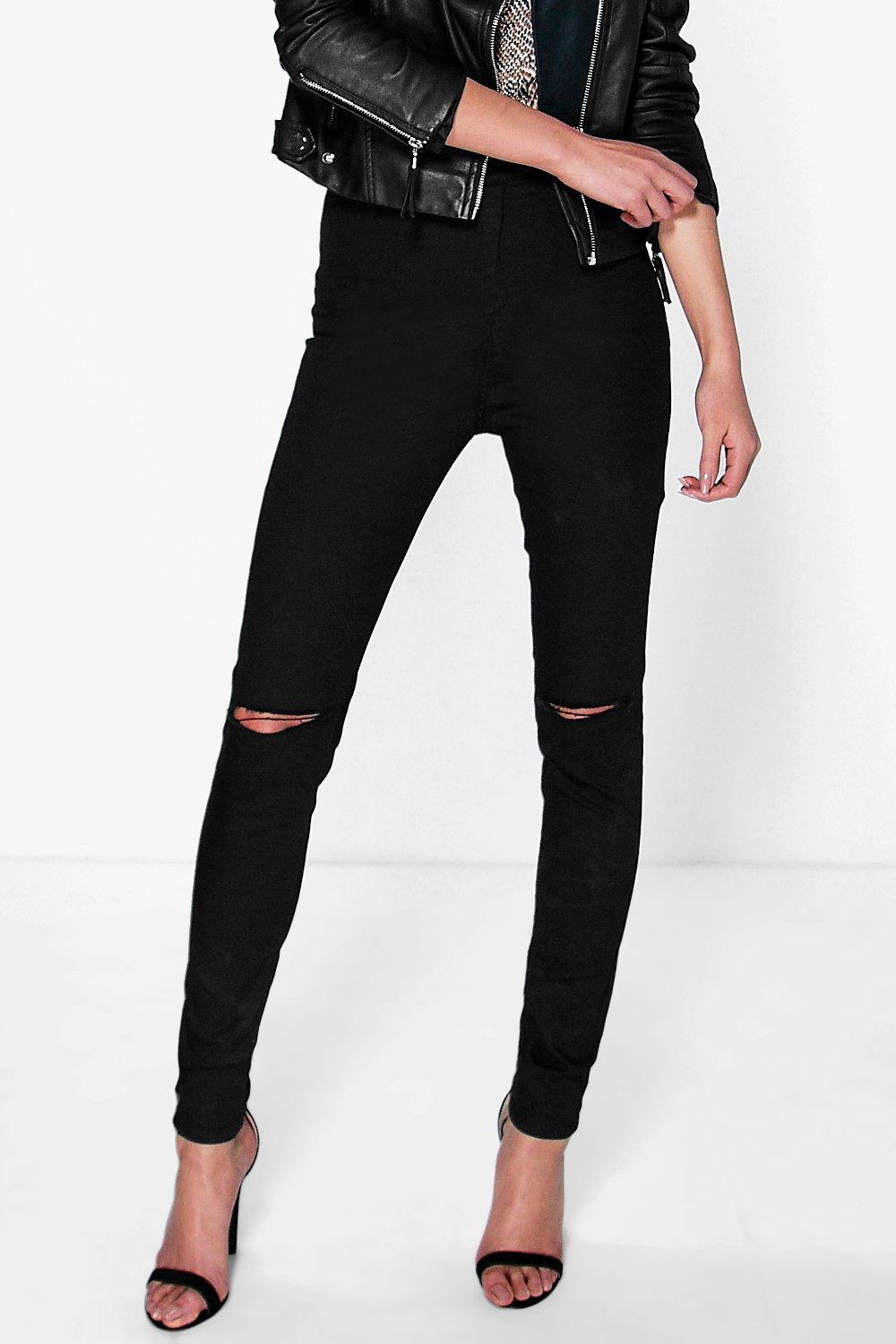 black high waisted jeans ripped knee