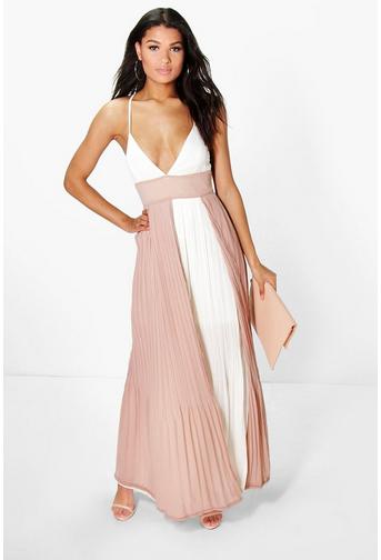 Boutique Lin Pleated Colour Block Maxi Dress