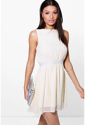 Ramia Embellished Waist Chiffon Skater Dress