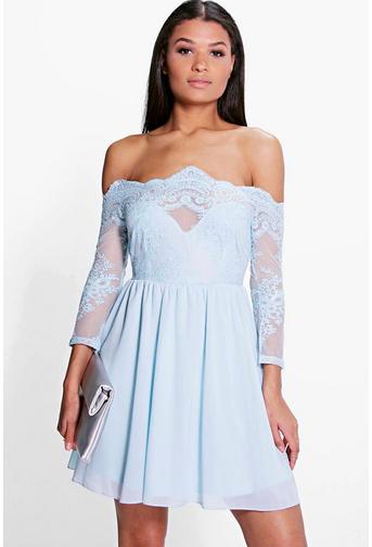 Boutique Ria Embroidered Mesh Skater Dress