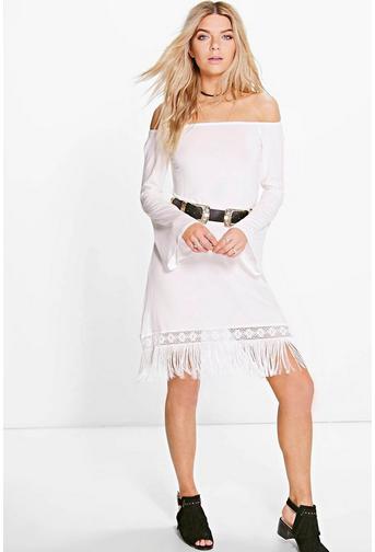 Arabella Off The Shoulder Fringe Dress