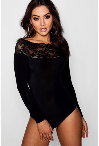 Olivia Lace Trim Long Sleeve Bodysuit Boohoo 