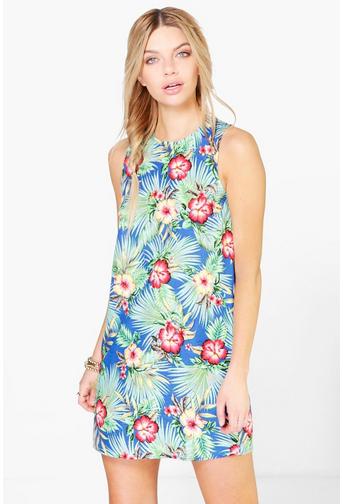 Sophia Tropical Print Sleeveless Shift Dress