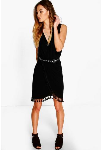 Natasha Wrap Tassel Fringe Dress