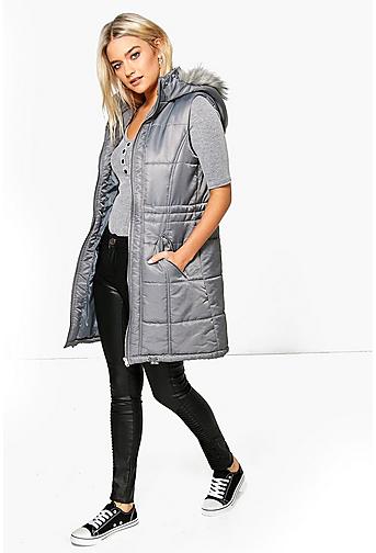Phoebe Quilted Longline Faux Fur Hooded Gilet