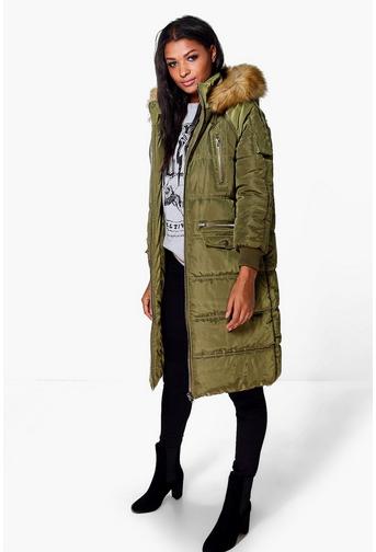 Boutique Maisie Duvet Coat With Faux Fur Hood