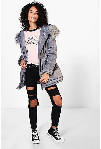 Lily Luxe Padded Coat With Faux Fur Hood