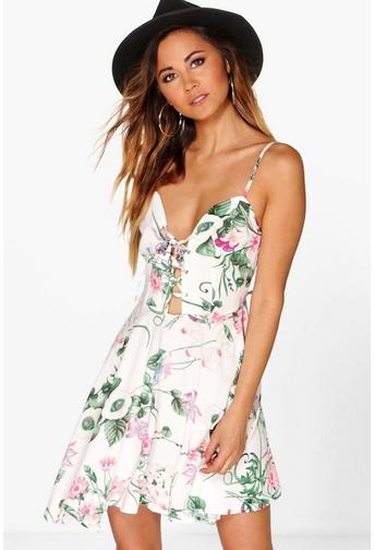 Ana Floral Lace Up Skater Dress