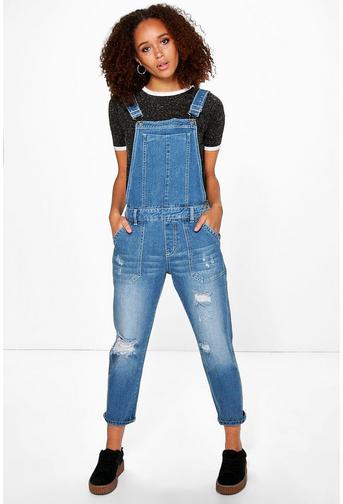 Ella Distressed Denim Dungaree