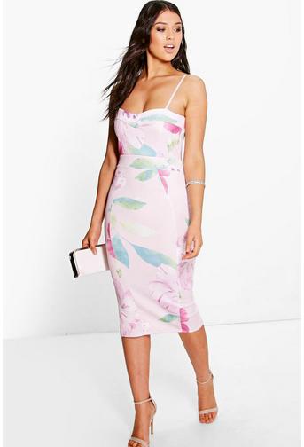 Glenda Floral Strappy Sweetheart Midi Dress