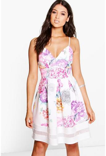 Aurelia Floral Sweetheart Strappy Skater Dress