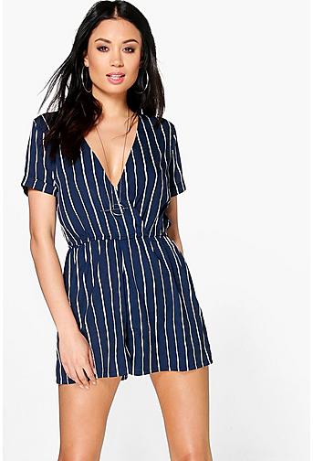 Alice Striped Wrap Front Playsuit