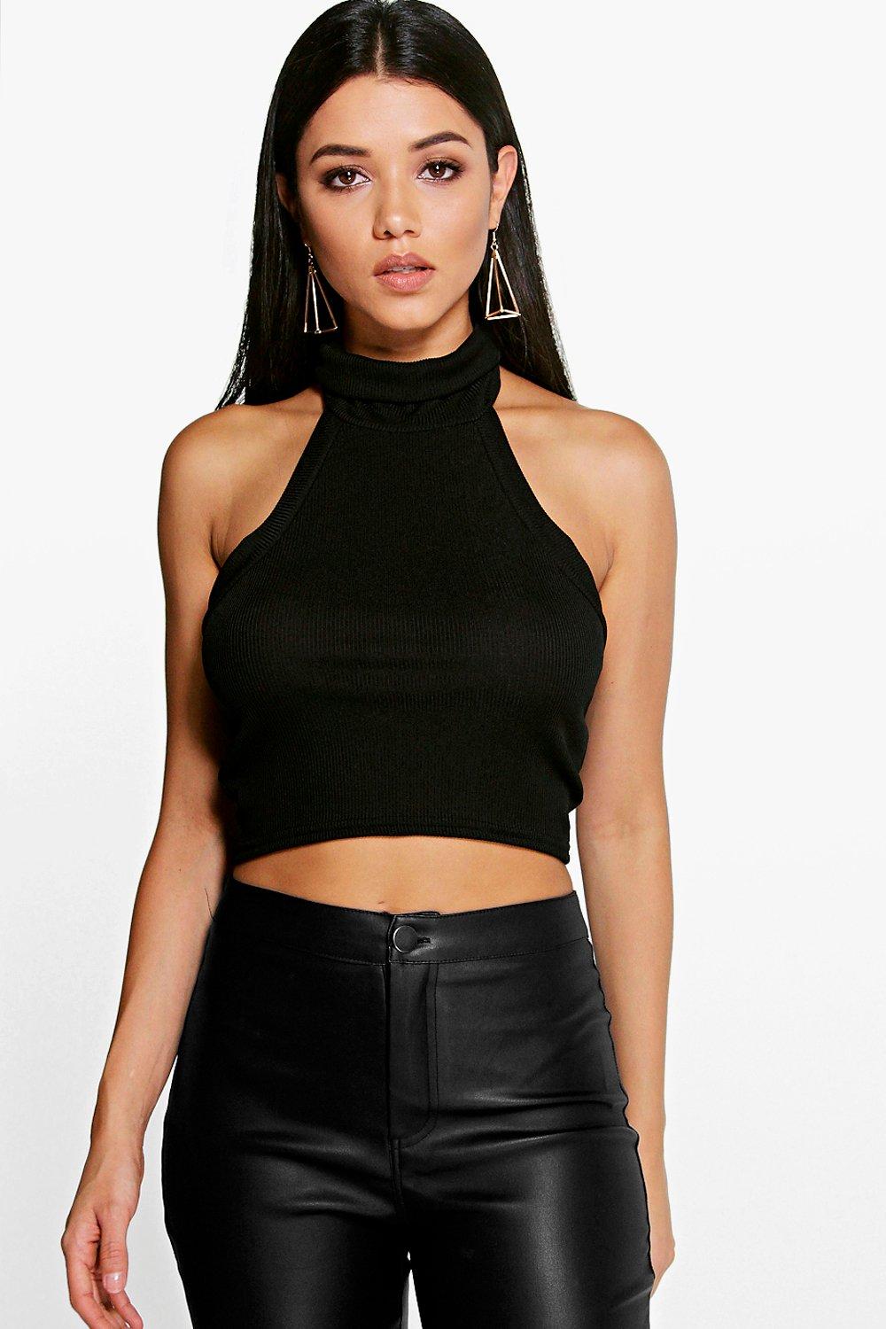 ribbed roll neck crop top