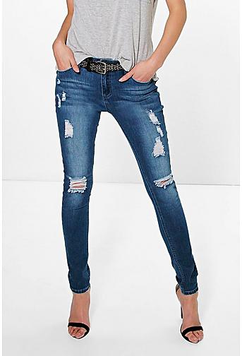 Pamela Mid Rise Distressed Skinny Jeans