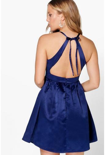 Sirenne Sateen Open Back Detail Prom Dress