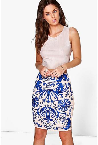 Boutique Summer Embroidered Midi Skirt