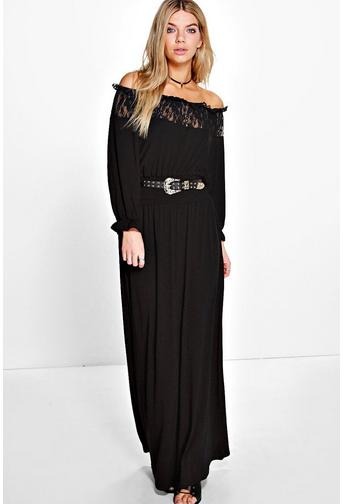 Lola Lace Panelled Off The Shoulder Maxi Dress