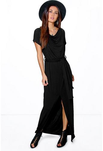 Ava Cowl Neck Tie Waist Maxi Dress