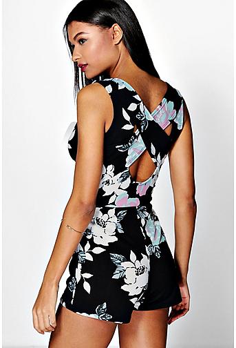 Lily Floral Print Cross Back Playsuit