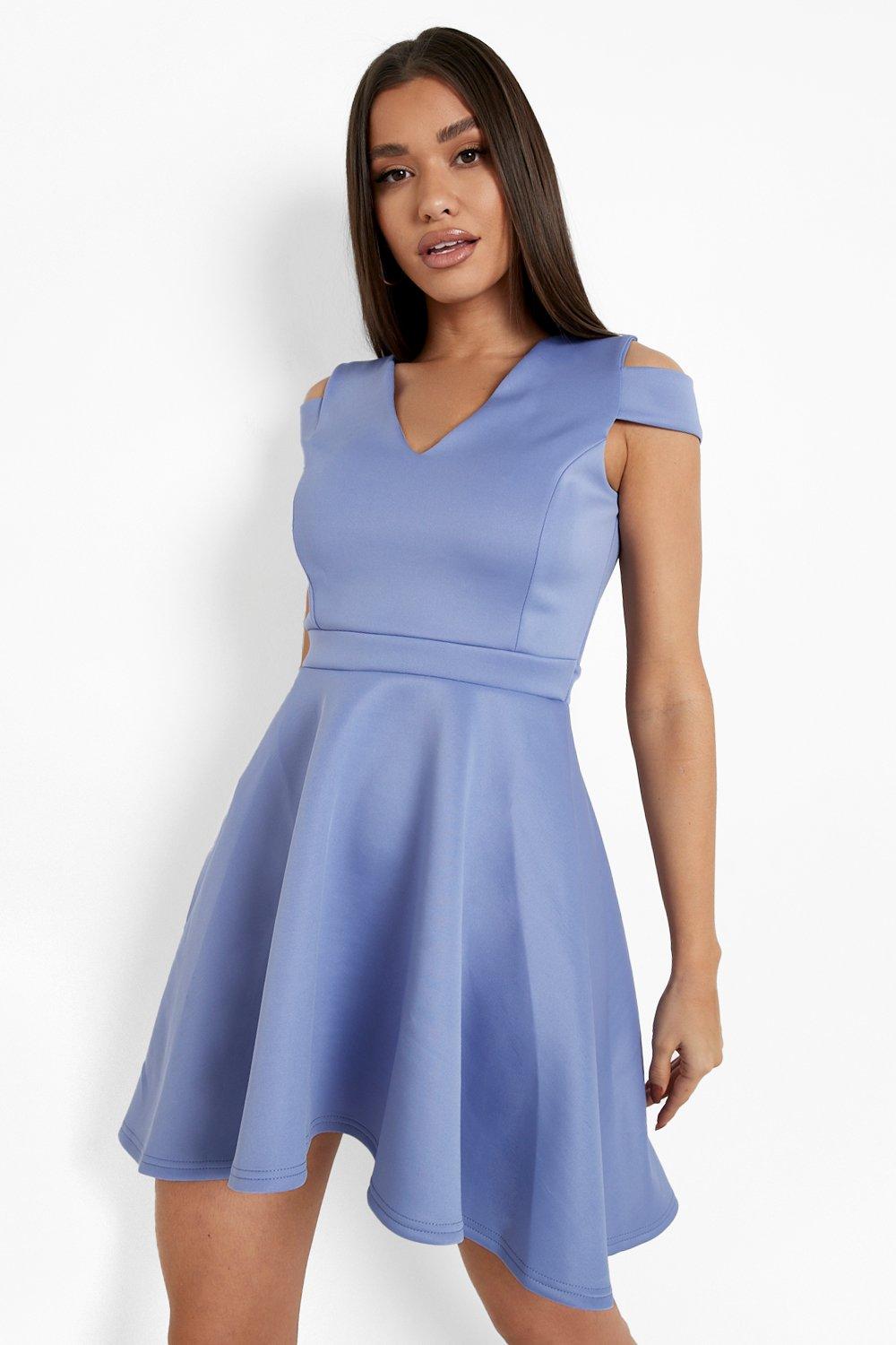 bardot plunge high low skater dress