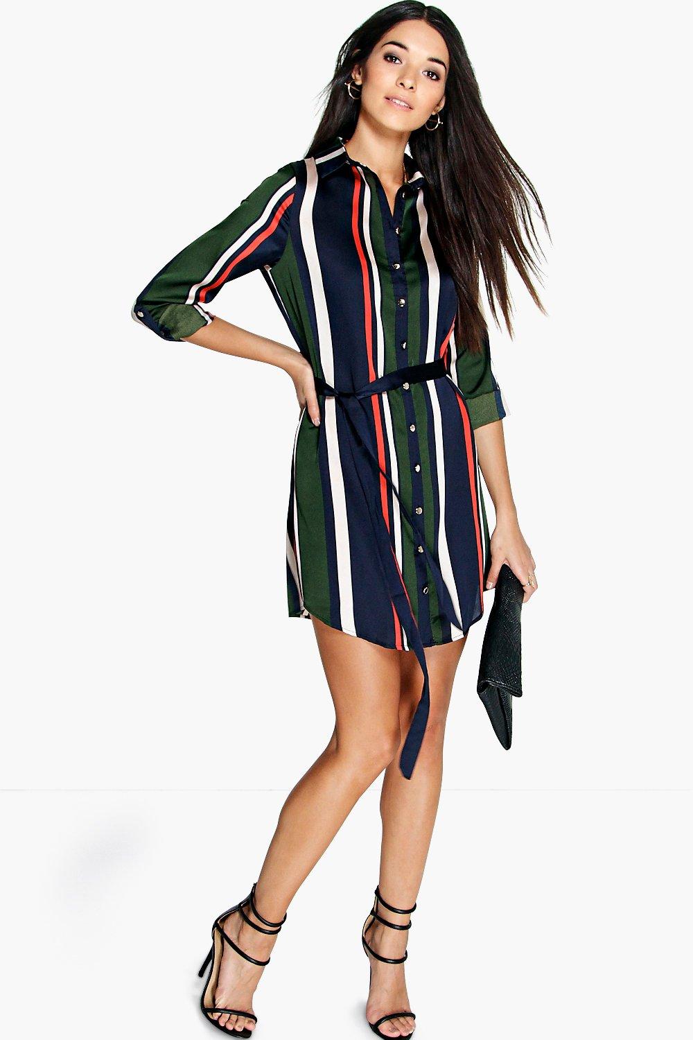 pink striped shirt dress