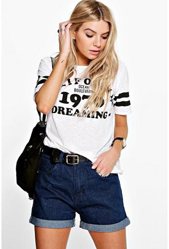 Laura High Rise Dark Indigo Denim Mom Shorts
